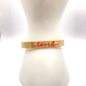 Minimalist gold threaded loved message cuff bracelet